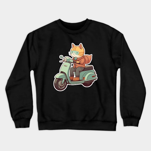 Kawaii cat riding scooter Crewneck Sweatshirt by AestheticsArt81